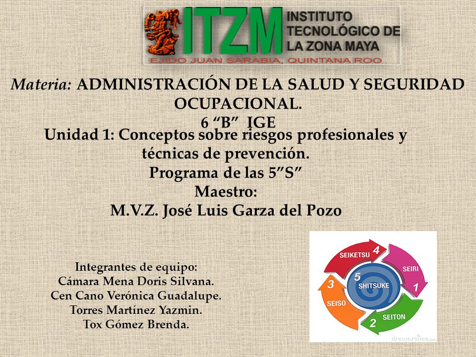 Materia: ADMINISTRACIÓN DE LA SALUD Y SEGURIDAD OCUPACIONAL. 6 B IGE