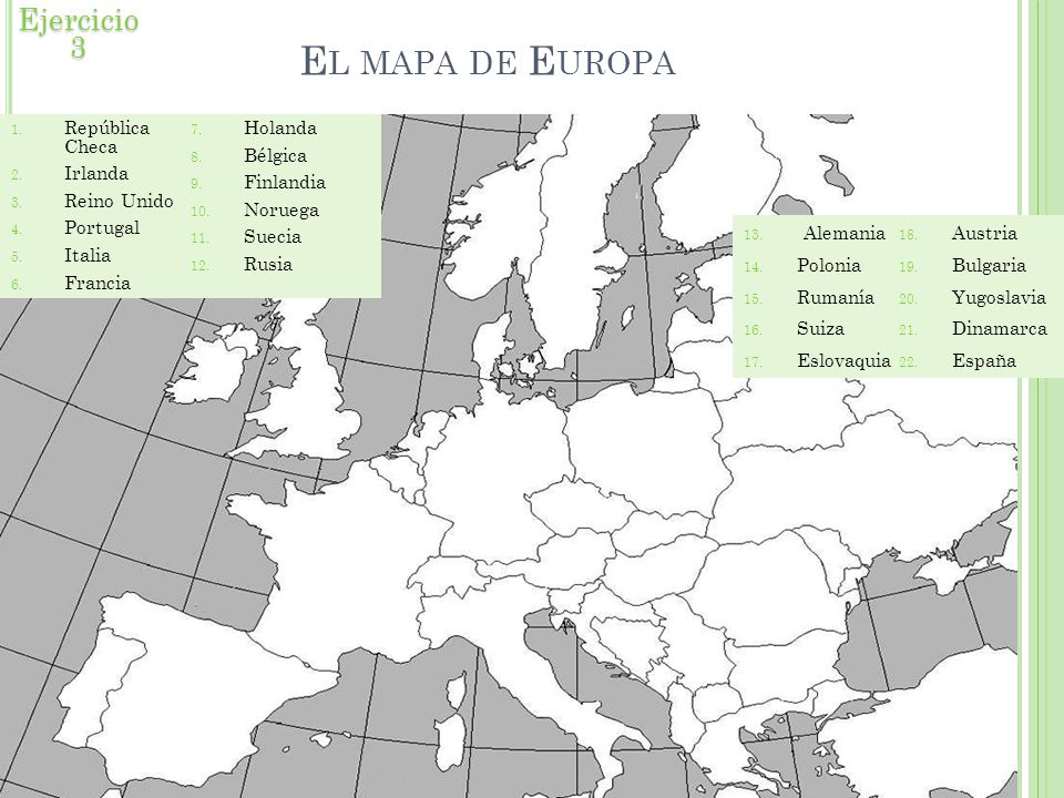El mapa de Europa Ejercicio 3 República Checa Holanda Bélgica Irlanda