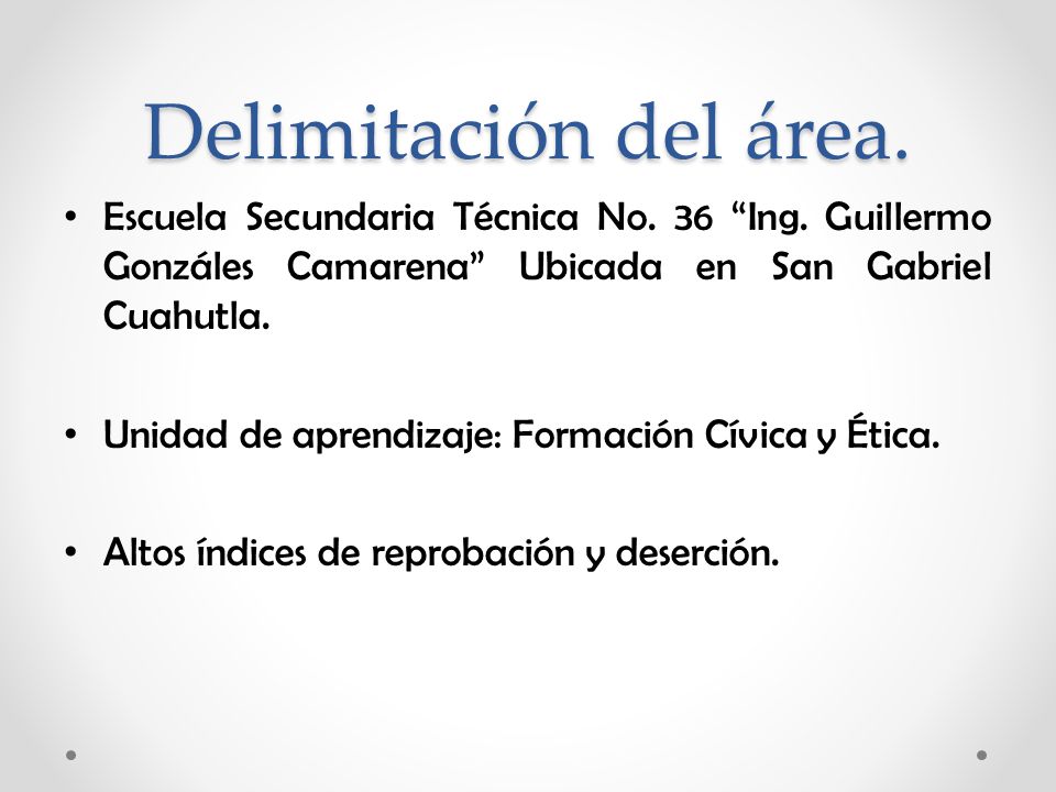 Delimitación del área. Escuela Secundaria Técnica No. 36 Ing. Guillermo Gonzáles Camarena Ubicada en San Gabriel Cuahutla.