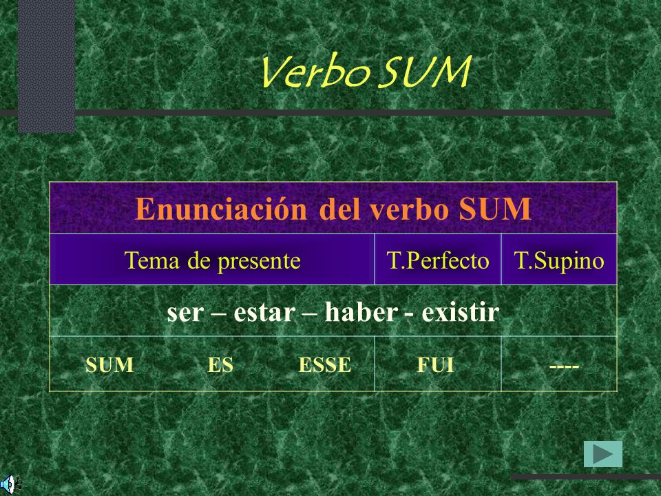 Enunciación del verbo SUM ser – estar – haber - existir