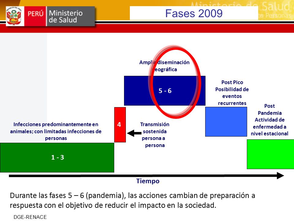 Fases 2009 Amplia diseminación geográfica Post Pico. Posibilidad de eventos recurrentes.