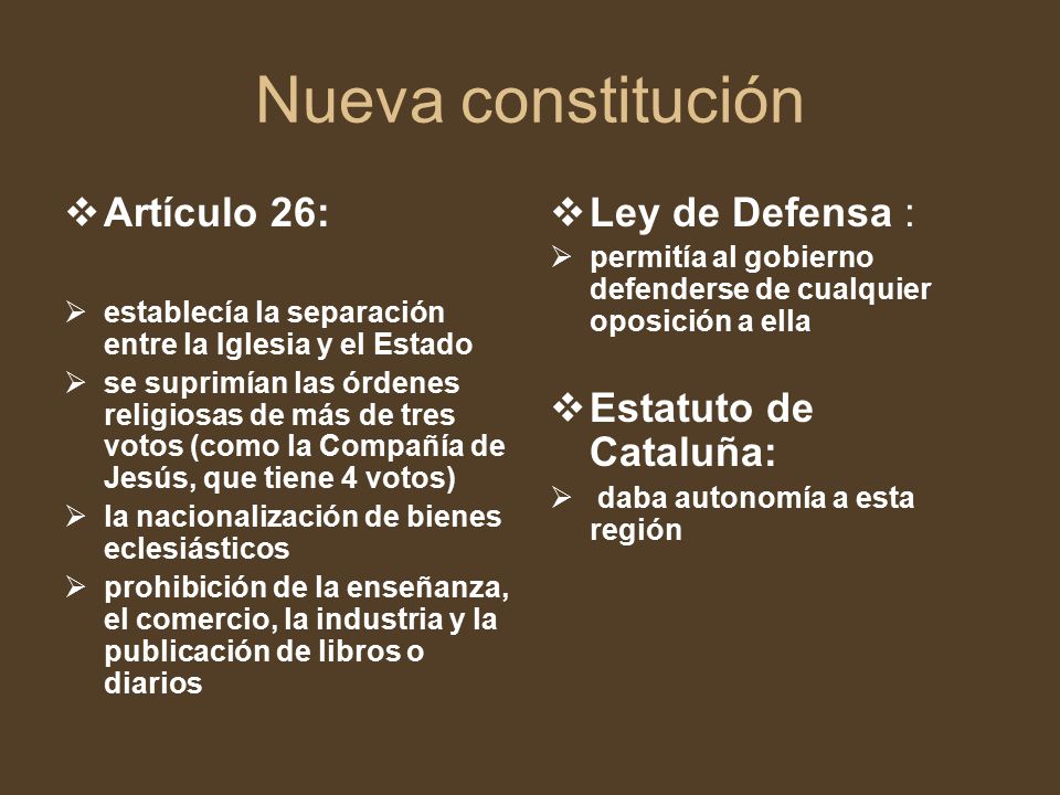Nueva constitución Artículo 26: Ley de Defensa : Estatuto de Cataluña: