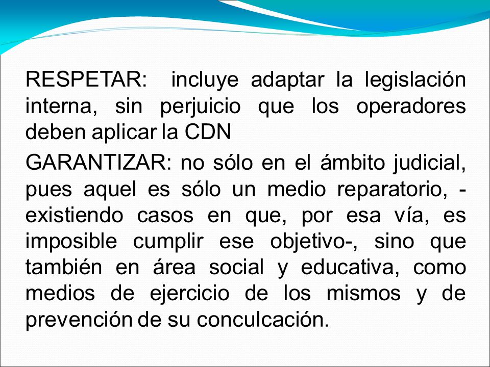 RESPETAR: incluye adaptar la legislación interna, sin perjuicio que los operadores deben aplicar la CDN