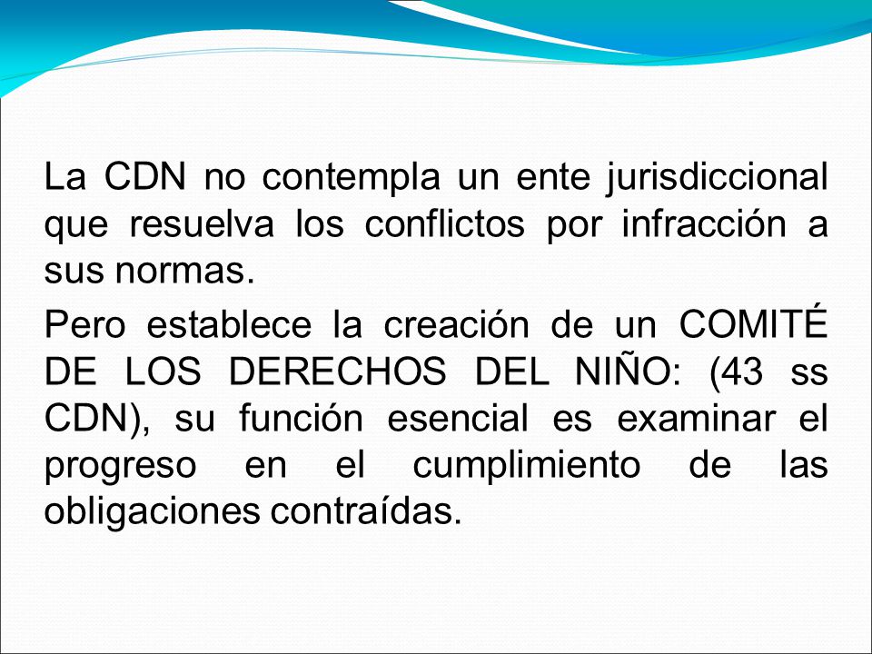 La CDN no contempla un ente jurisdiccional que resuelva los conflictos por infracción a sus normas.