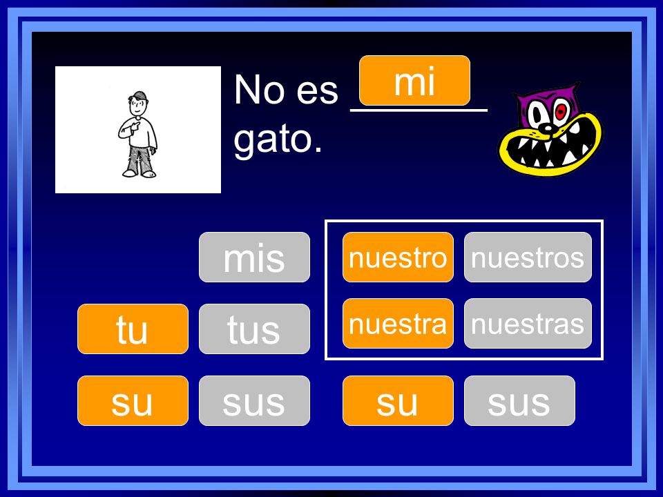mi No es ______ gato. mis tu tus su sus su sus nuestro nuestros