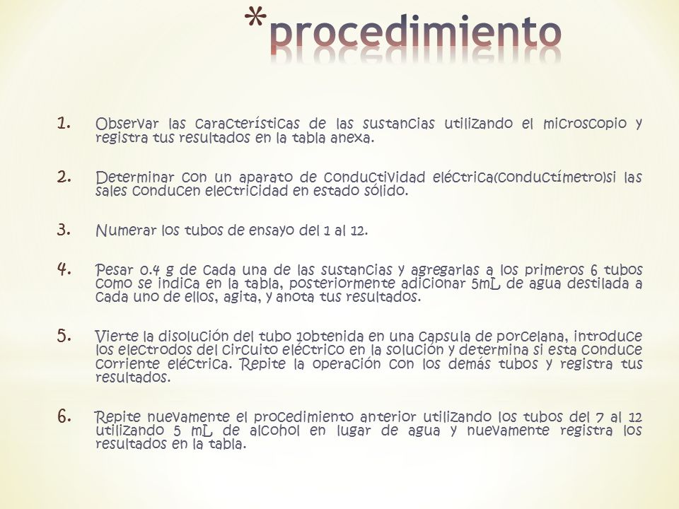 procedimiento Observar las características de las sustancias utilizando el microscopio y registra tus resultados en la tabla anexa.