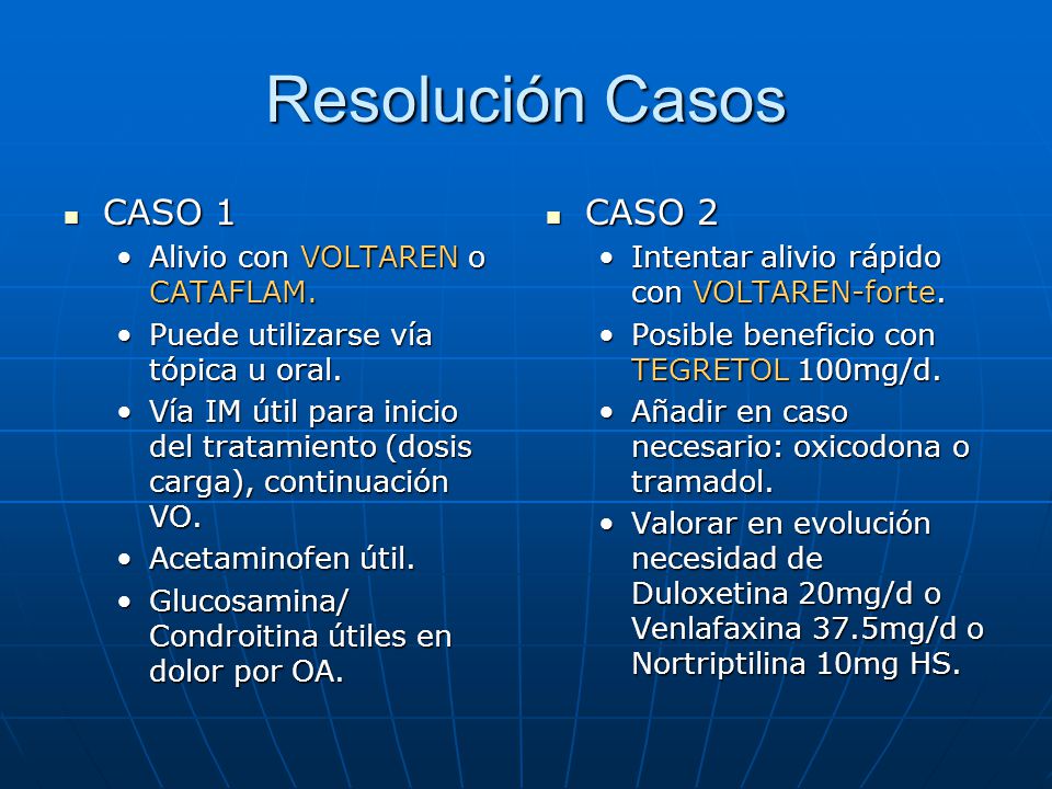 Resolución Casos CASO 1 CASO 2 Alivio con VOLTAREN o CATAFLAM.