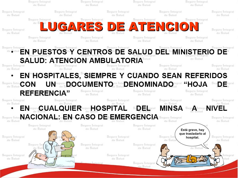 LUGARES DE ATENCION EN PUESTOS Y CENTROS DE SALUD DEL MINISTERIO DE SALUD: ATENCION AMBULATORIA.