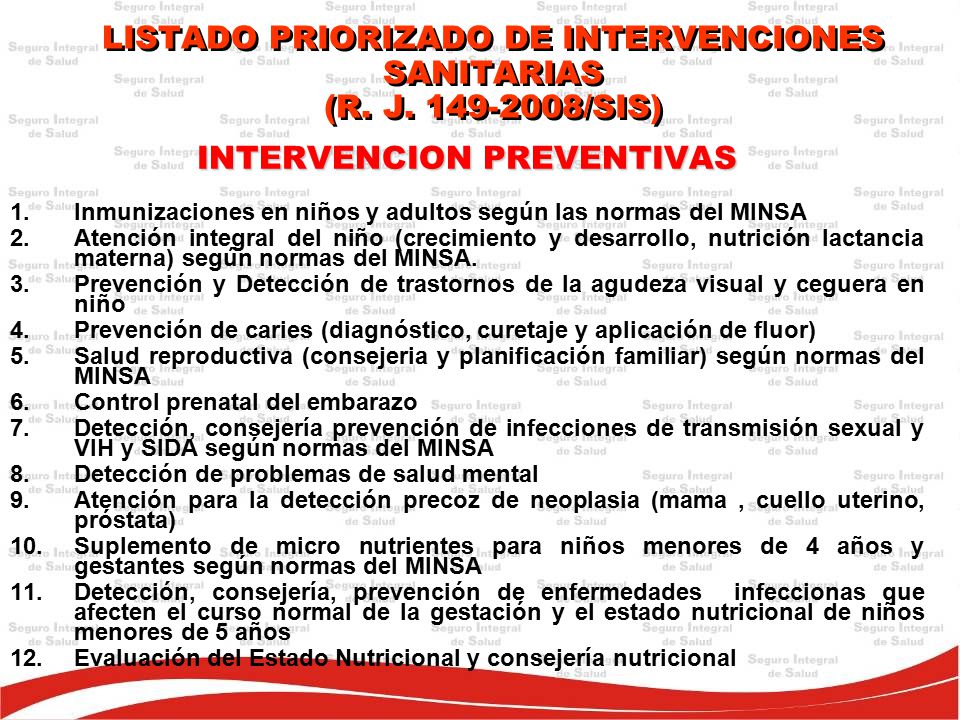 LISTADO PRIORIZADO DE INTERVENCIONES SANITARIAS (R. J /SIS)