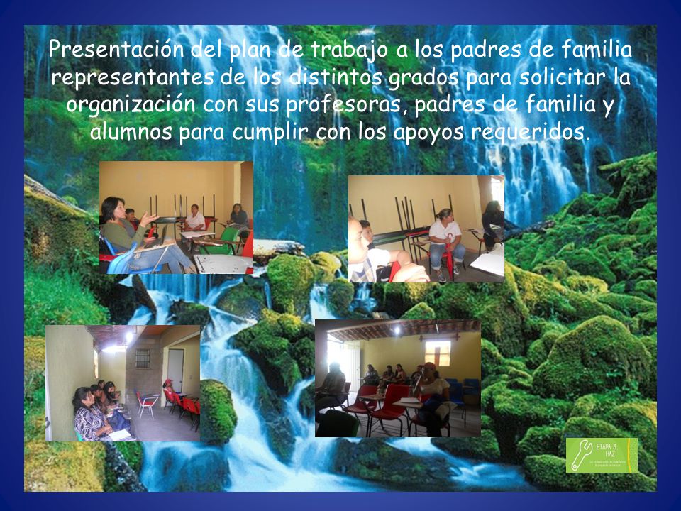 Presentación del plan de trabajo a los padres de familia representantes de los distintos grados para solicitar la organización con sus profesoras, padres de familia y alumnos para cumplir con los apoyos requeridos.