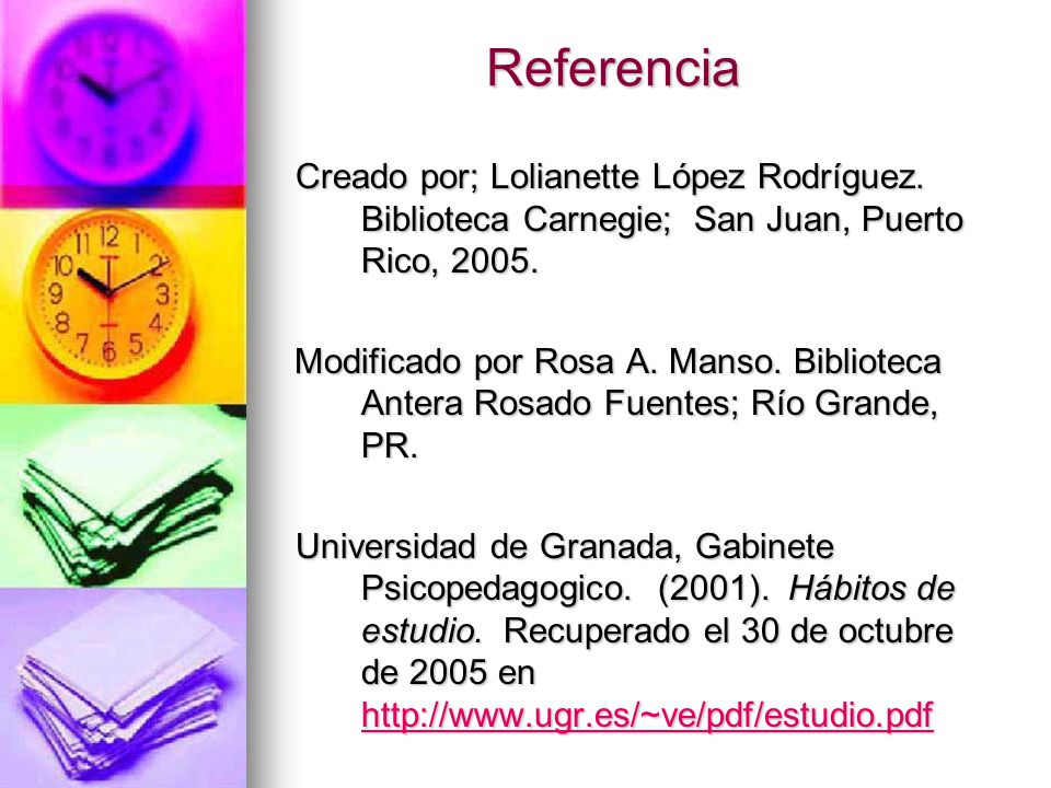 Referencia Creado por; Lolianette López Rodríguez. Biblioteca Carnegie; San Juan, Puerto Rico,