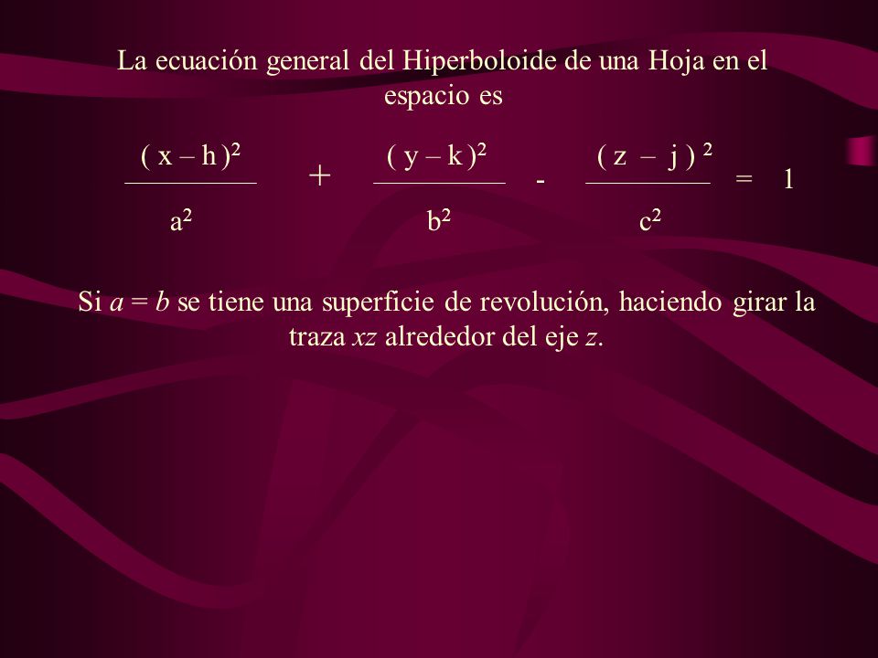 La ecuación general del Hiperboloide de una Hoja en el espacio es