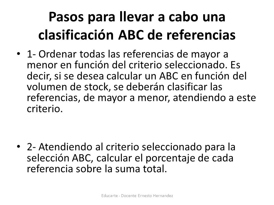 Pasos para llevar a cabo una clasificación ABC de referencias