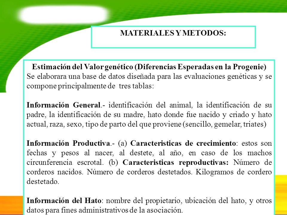Estimación del Valor genético (Diferencias Esperadas en la Progenie)