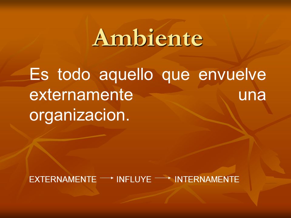 Ambiente Es todo aquello que envuelve externamente una organizacion.