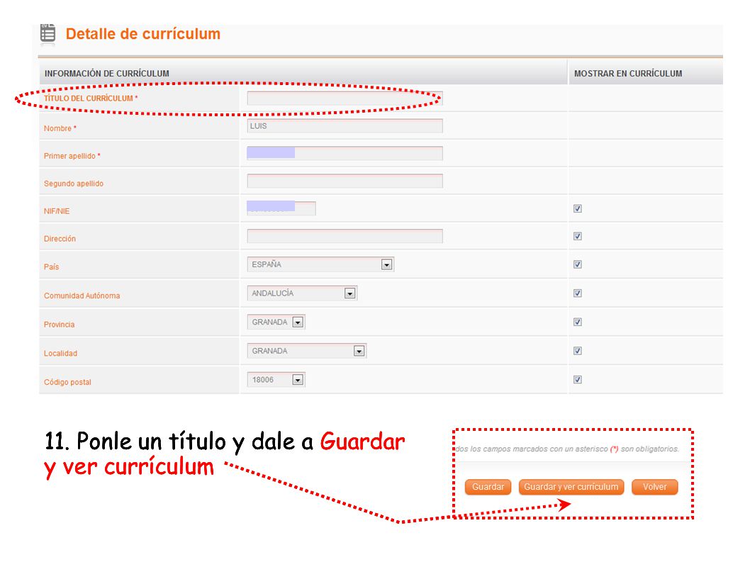11. Ponle un título y dale a Guardar y ver currículum