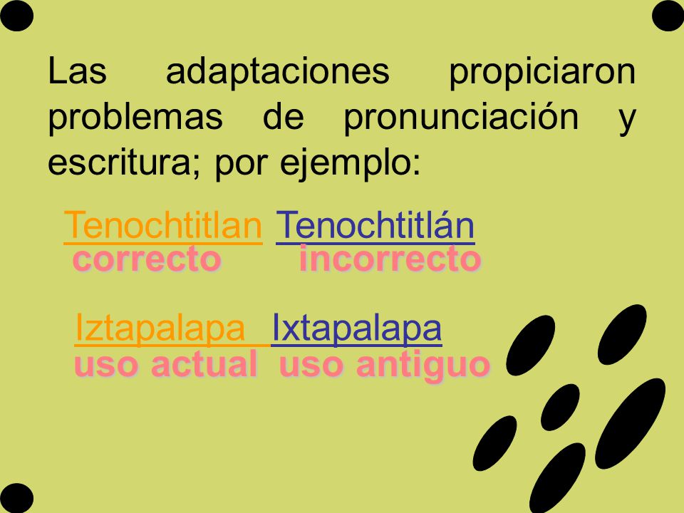 Las adaptaciones propiciaron problemas de pronunciación y escritura; por ejemplo: