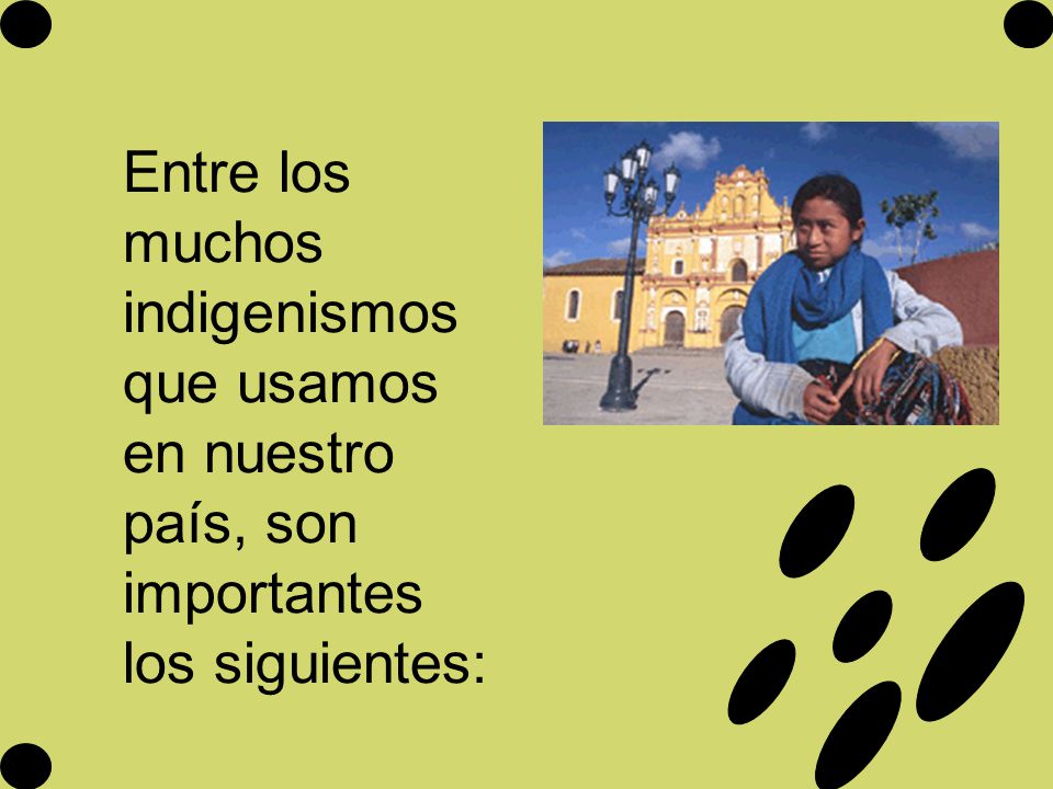 Entre los muchos indigenismos que usamos en nuestro país, son importantes los siguientes: