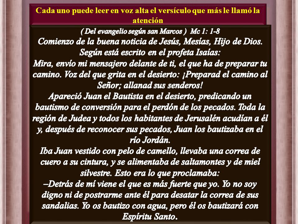 ( Del evangelio según san Marcos ) Mc 1: 1-8