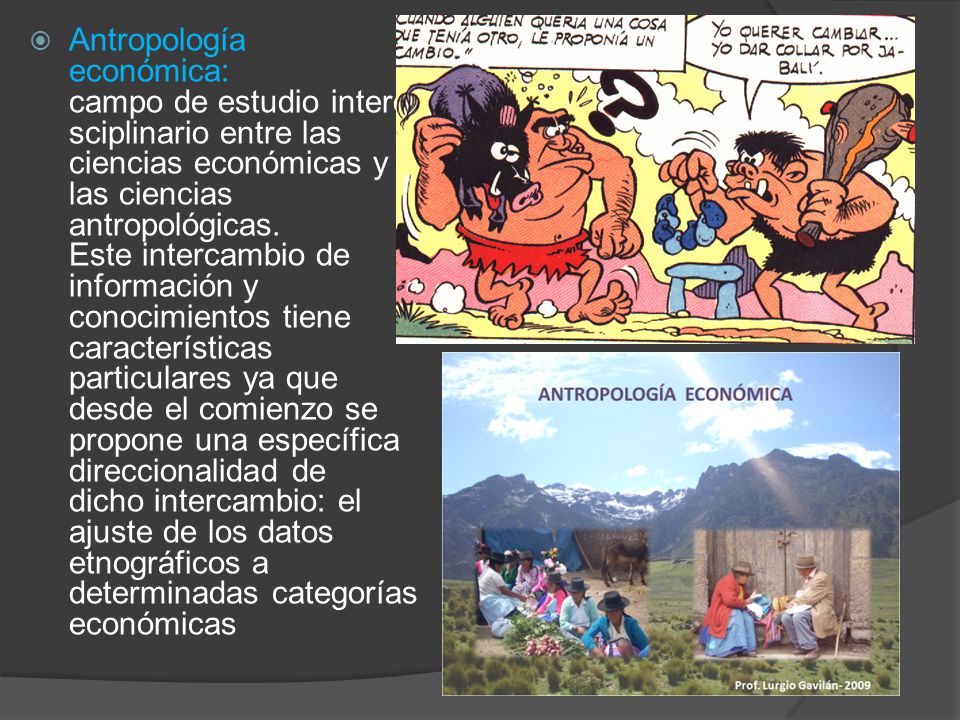 Antropología económica: campo de estudio interdisciplinario entre las ciencias económicas y las ciencias antropológicas.