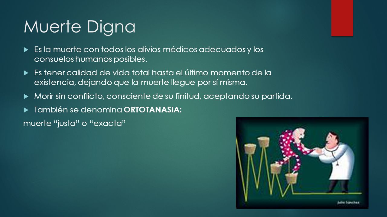 Muerte Digna Es la muerte con todos los alivios médicos adecuados y los consuelos humanos posibles.