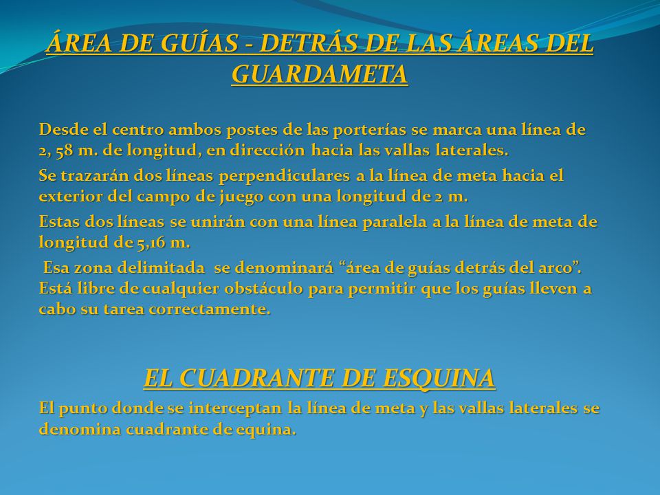 ÁREA DE GUÍAS - DETRÁS DE LAS ÁREAS DEL GUARDAMETA