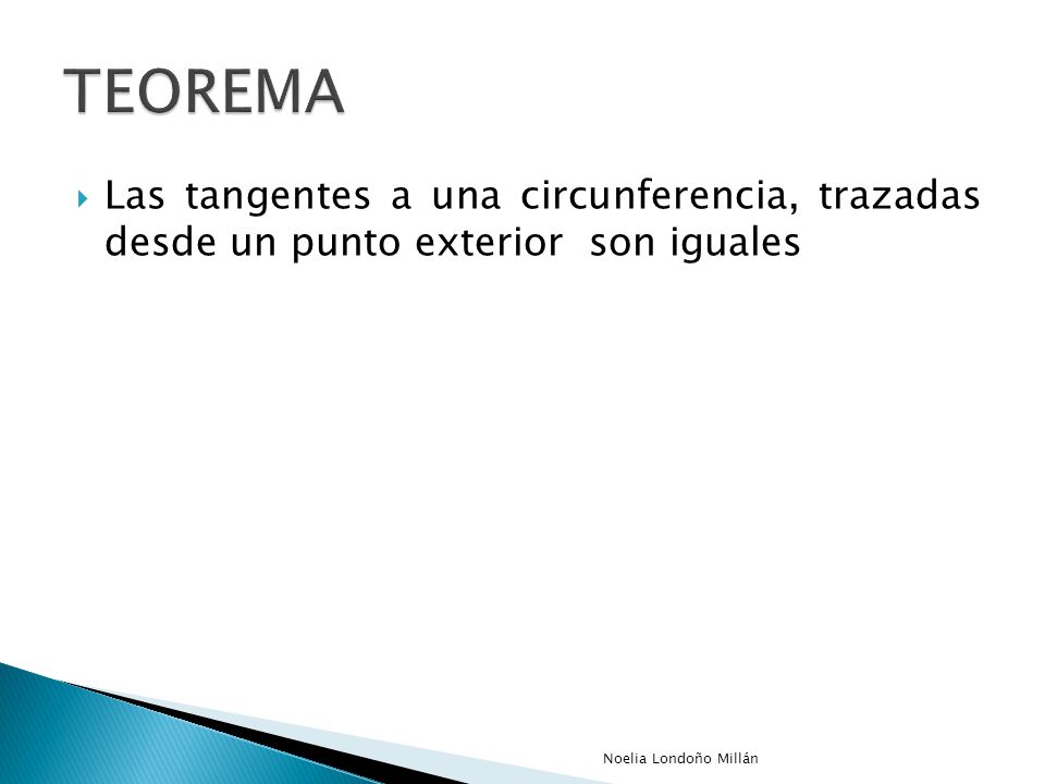 TEOREMA Las tangentes a una circunferencia, trazadas desde un punto exterior son iguales.