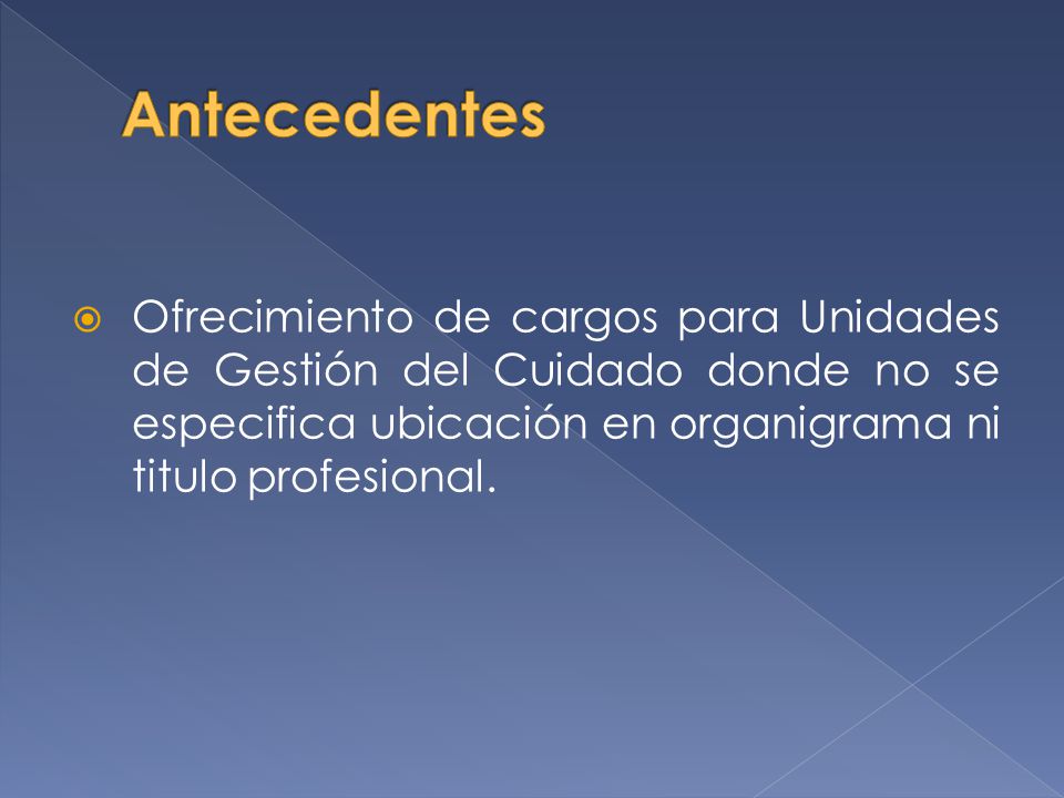 Antecedentes Ofrecimiento de cargos para Unidades de Gestión del Cuidado donde no se especifica ubicación en organigrama ni titulo profesional.