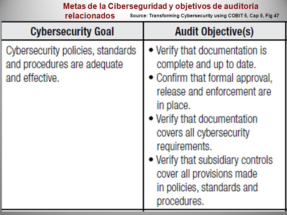 Metas de la Ciberseguridad y objetivos de auditoría relacionados