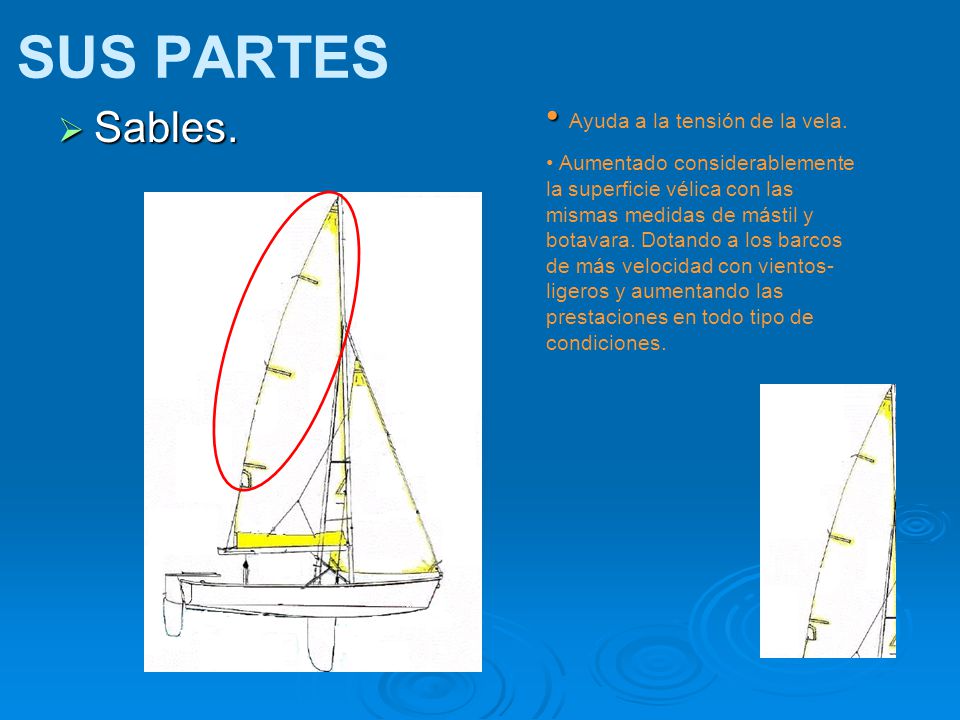 SUS PARTES Sables. Ayuda a la tensión de la vela.