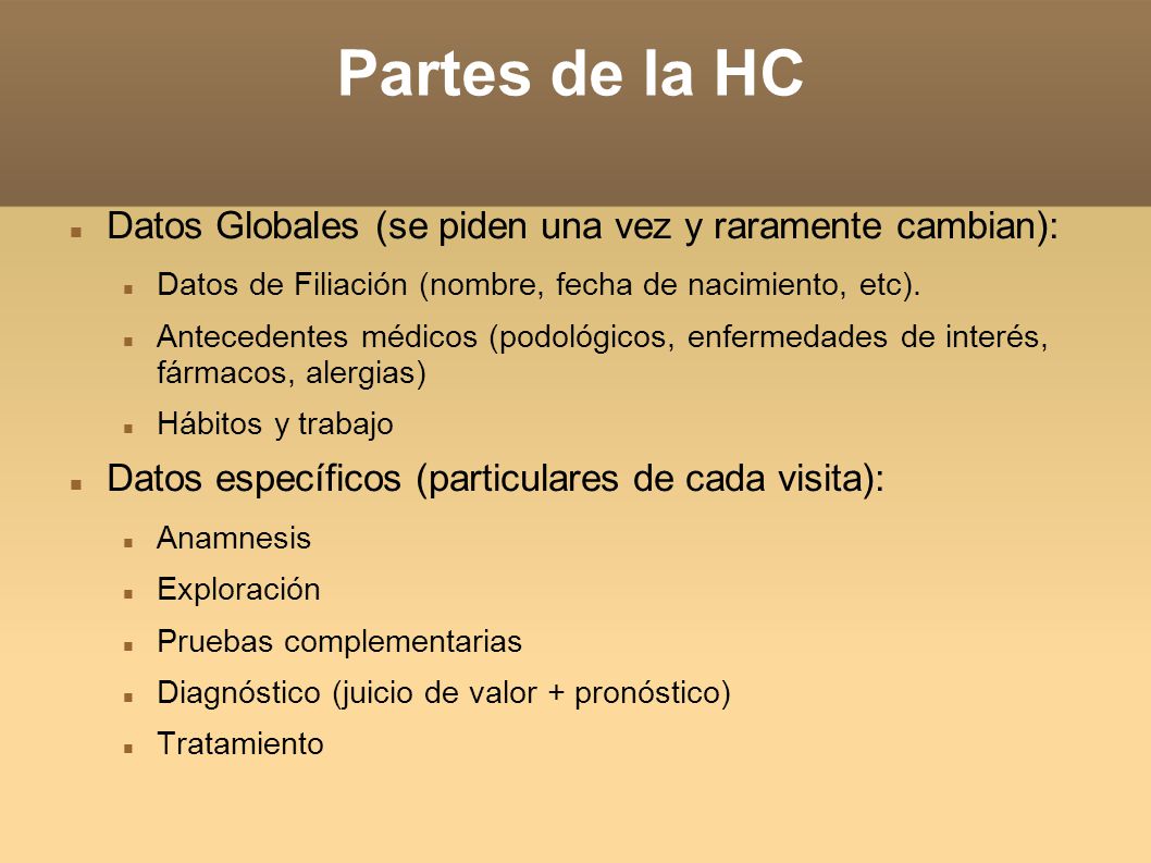 Partes de la HC Datos Globales (se piden una vez y raramente cambian):