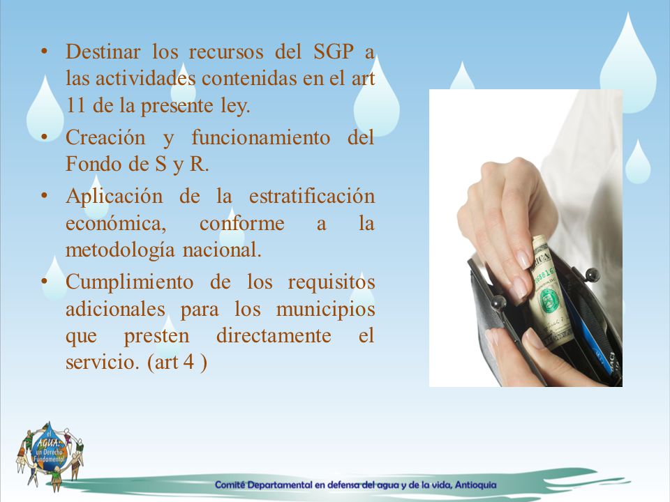 Destinar los recursos del SGP a las actividades contenidas en el art 11 de la presente ley.