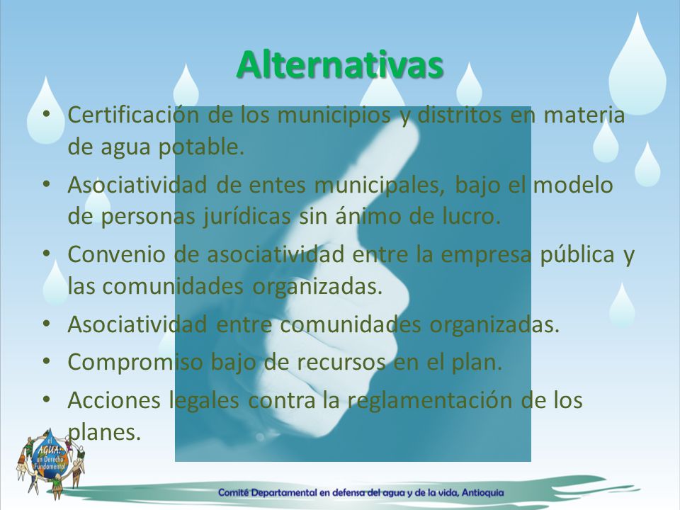 Alternativas Certificación de los municipios y distritos en materia de agua potable.