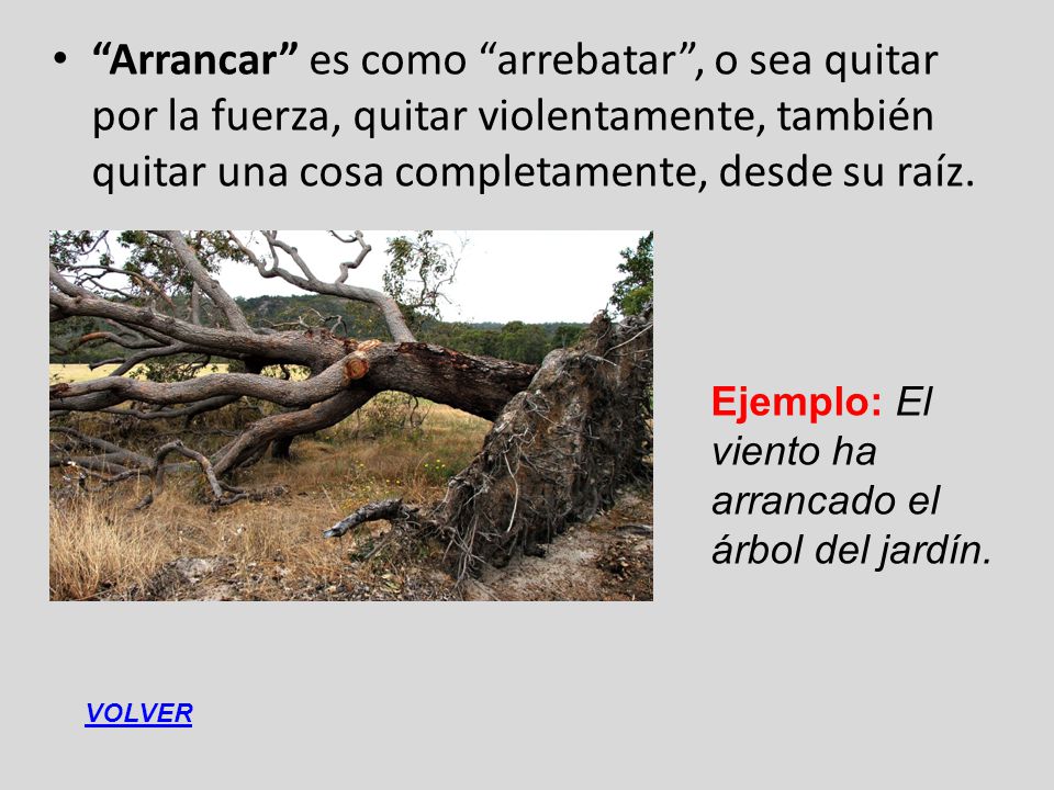 Arrancar es como arrebatar , o sea quitar por la fuerza, quitar violentamente, también quitar una cosa completamente, desde su raíz.