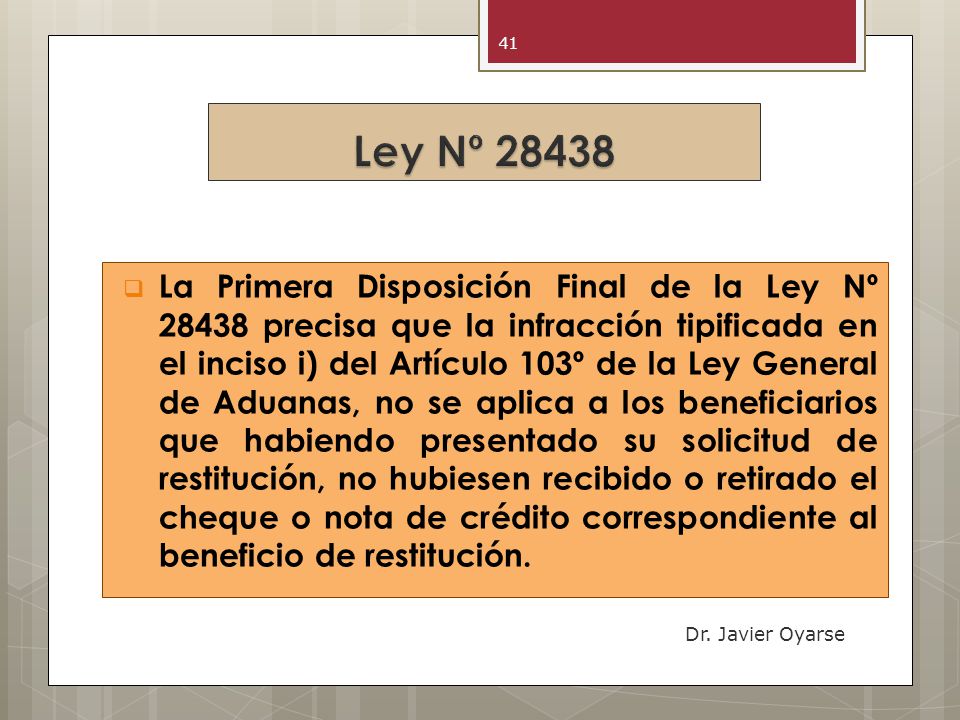 DRAWBACK 2009 DIPLOMADO EN DERECHO TRIBUTARIO ADUANERO - CLASE 13. Ley Nº