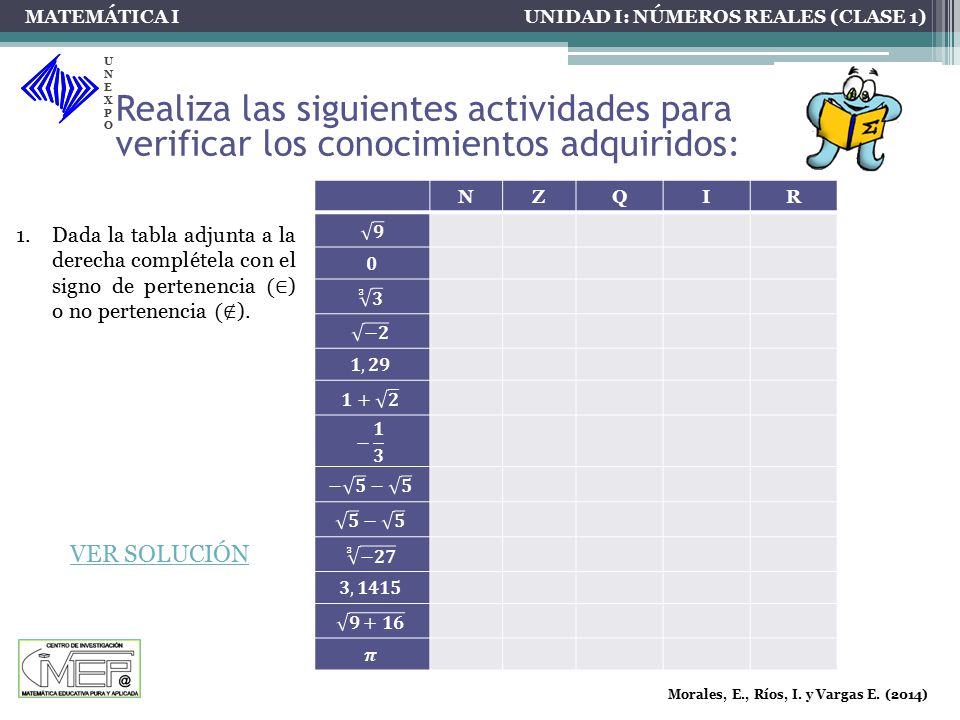 MATEMÁTICA I UNIDAD I: NÚMEROS REALES (CLASE 1) UNEXPO. Realiza las siguientes actividades para verificar los conocimientos adquiridos: