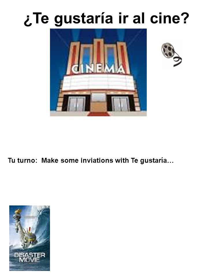 ¿Te gustaría ir al cine Tu turno: Make some inviations with Te gustaría…