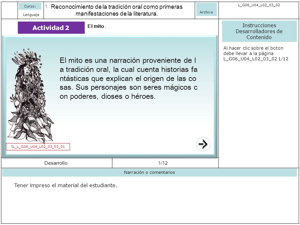 Curso: Reconocimiento de la tradición oral como primeras manifestaciones de la literatura. Archivo.