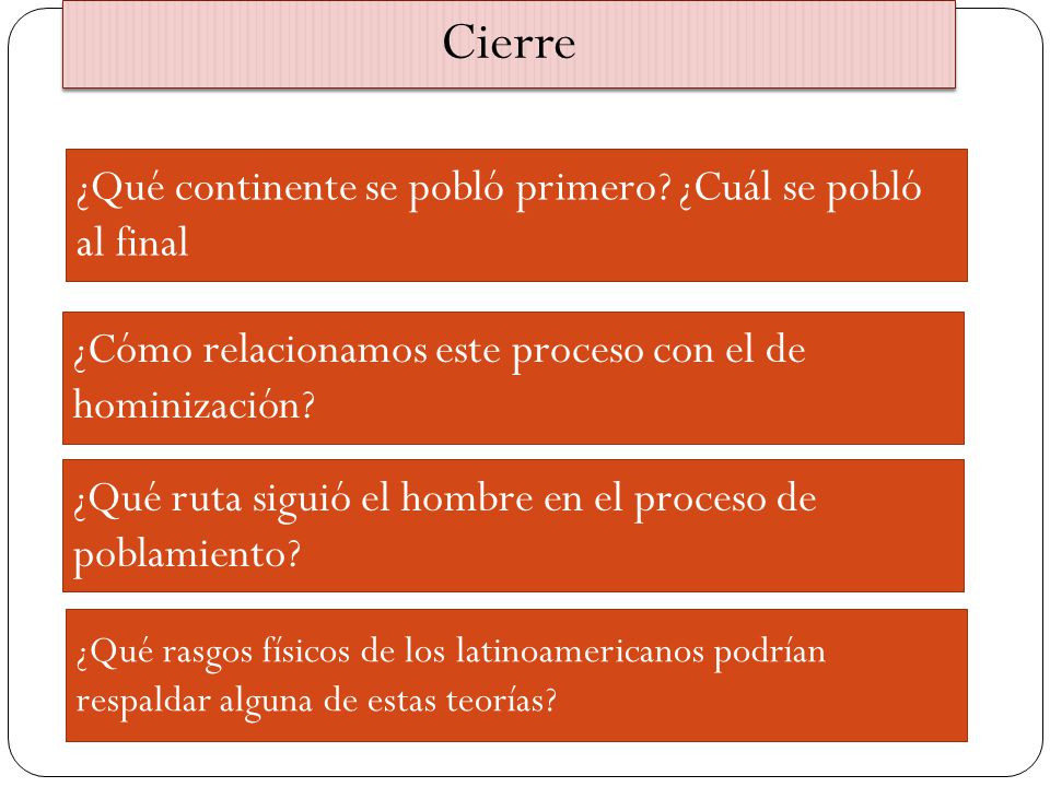 Cierre ¿Qué continente se pobló primero ¿Cuál se pobló al final