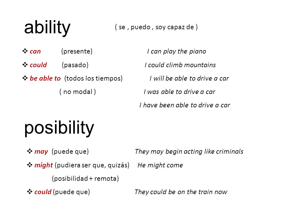 ability posibility ( se , puedo , soy capaz de )