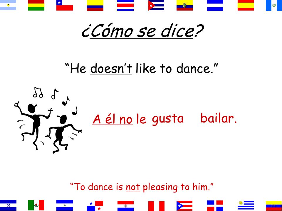 ¿Cómo se dice He doesn’t like to dance. A él no le gusta bailar.