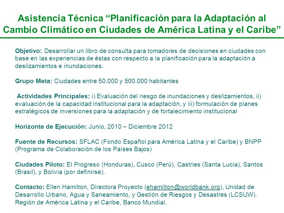 Asistencia Técnica Planificación para la Adaptación al Cambio Climático en Ciudades de América Latina y el Caribe