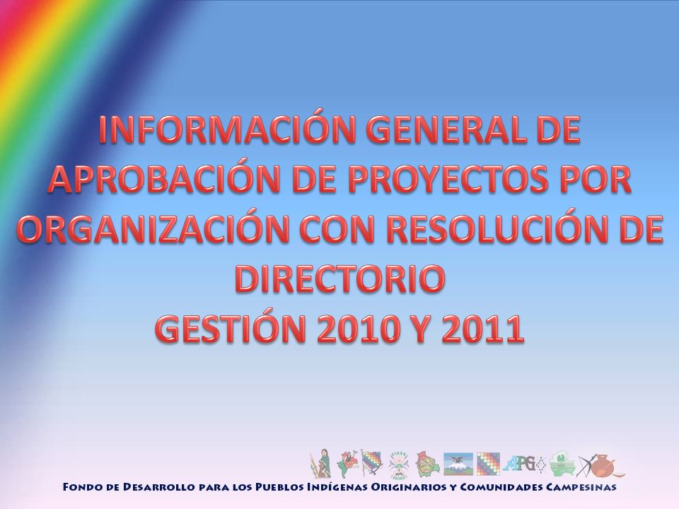 INFORMACIÓN GENERAL DE APROBACIÓN DE PROYECTOS POR ORGANIZACIÓN CON RESOLUCIÓN DE DIRECTORIO GESTIÓN 2010 Y 2011