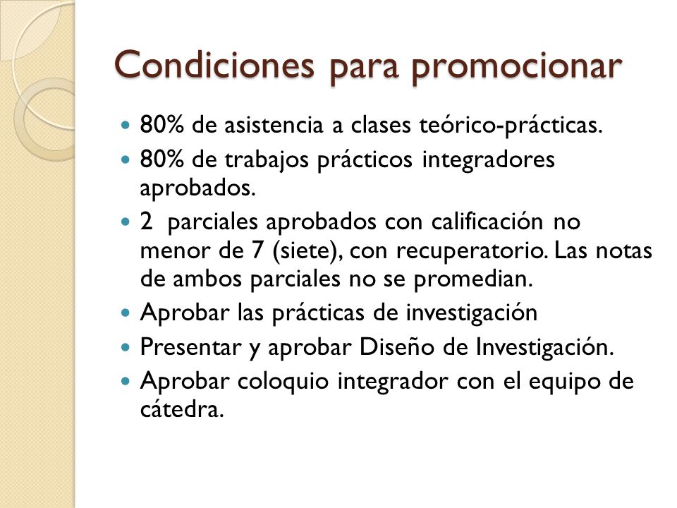 Condiciones para promocionar