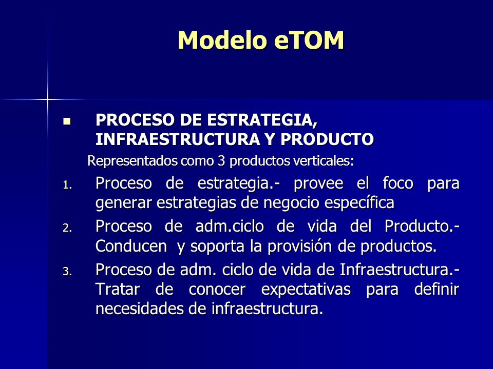 Modelo eTOM PROCESO DE ESTRATEGIA, INFRAESTRUCTURA Y PRODUCTO