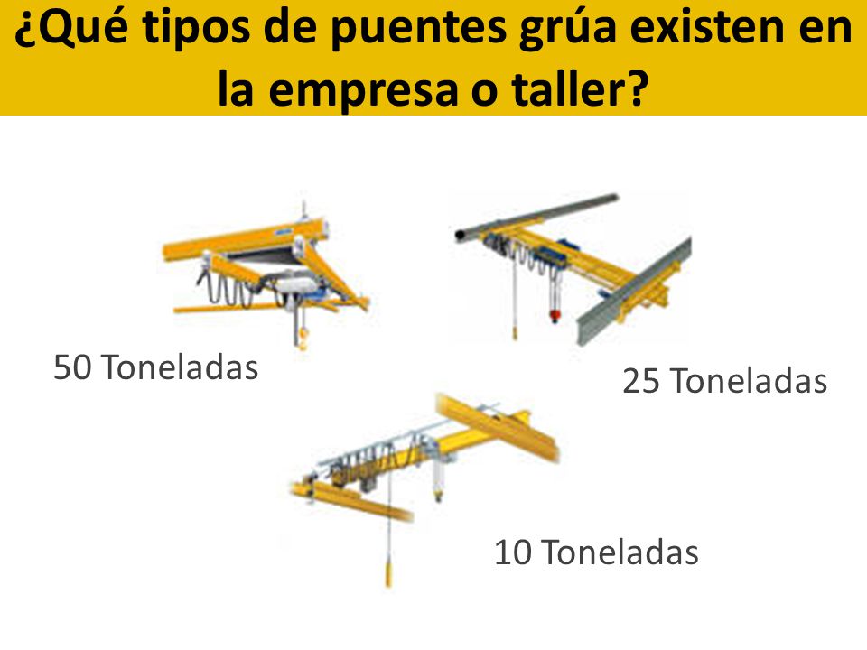 ¿Qué tipos de puentes grúa existen en la empresa o taller