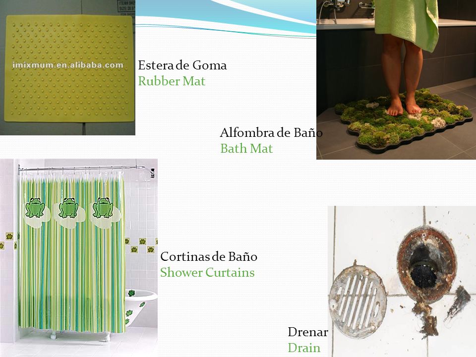 Estera de Goma Rubber Mat Alfombra de Baño Bath Mat Cortinas de Baño Shower Curtains Drenar Drain