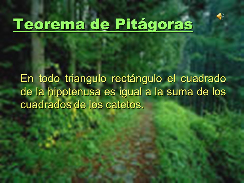 Teorema de Pitágoras En todo triangulo rectángulo el cuadrado de la hipotenusa es igual a la suma de los cuadrados de los catetos.