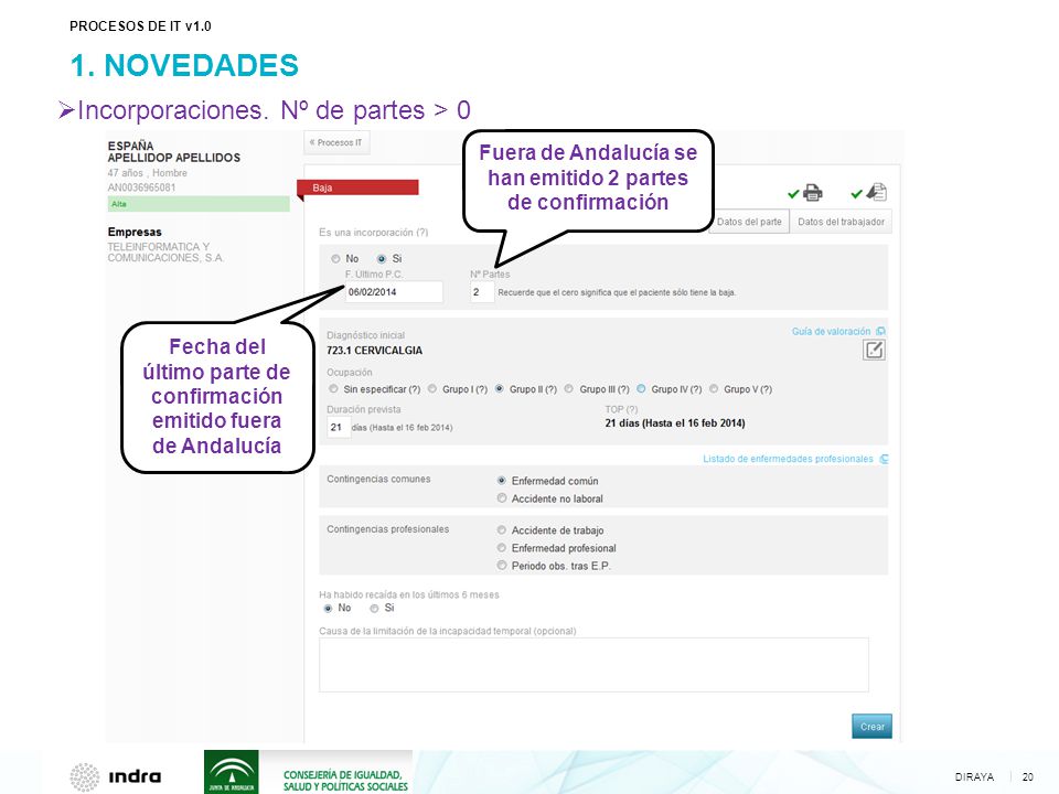 1. NOVEDADES Incorporaciones. Nº de partes > 0