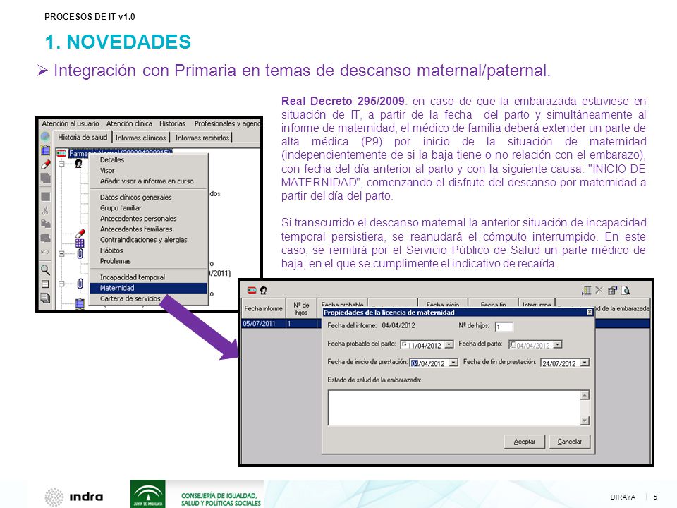 PROCESOS DE IT v NOVEDADES. Integración con Primaria en temas de descanso maternal/paternal.